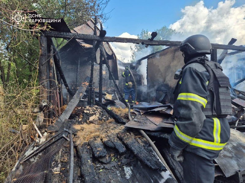 Fires in Kruhliakivka village of Kupiansk district after Russian shelling with MLRS