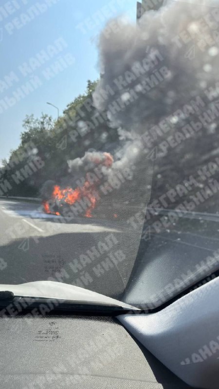 Debris of the drone crashed on a vehicle at the highway near Kyiv, driver injured