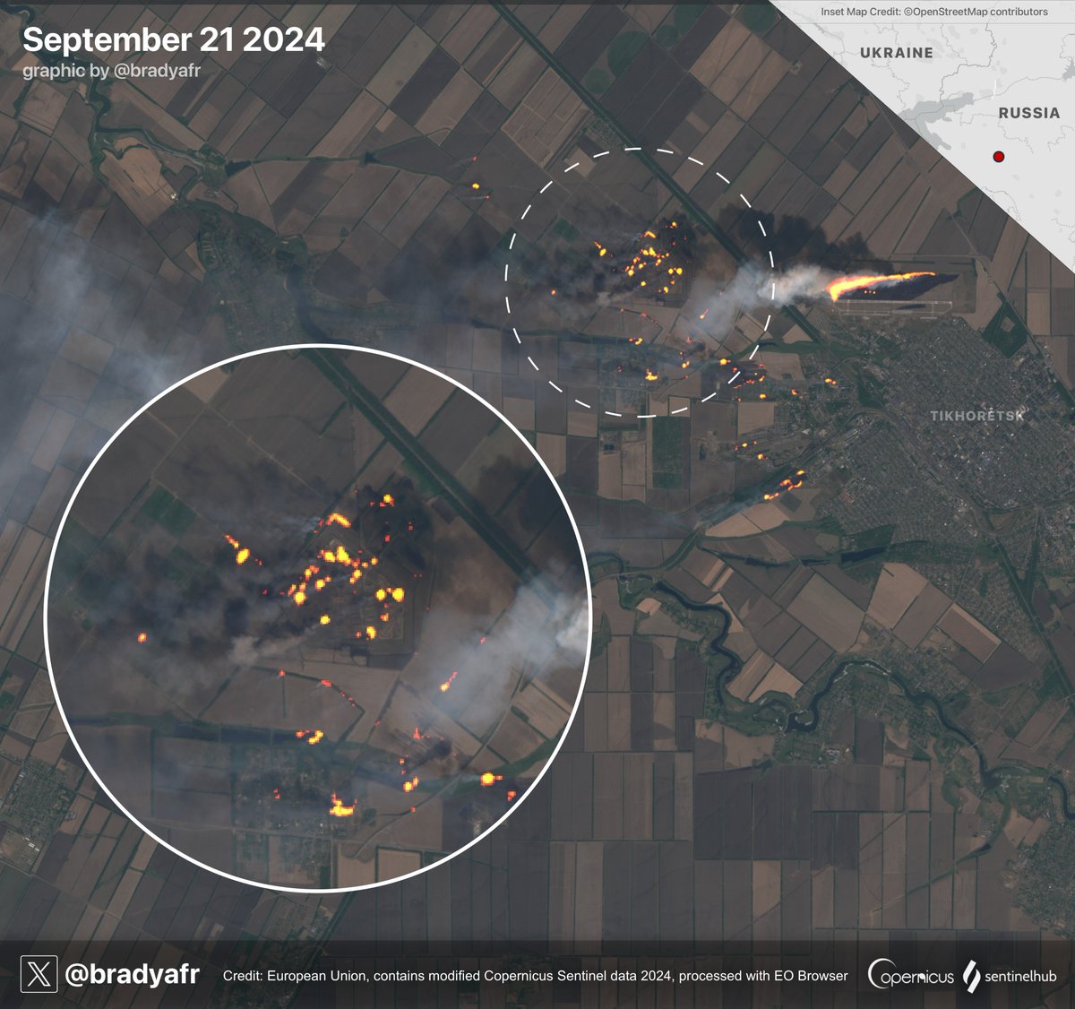 The aftermath of Ukraine’s latest strike on a Russian ammunition depot is visible in new satellite imagery