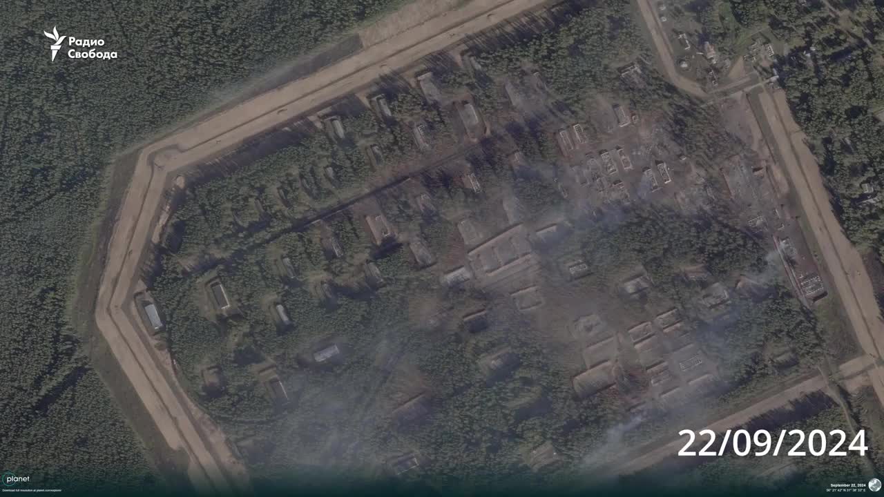 New @planet HR satellite images of the 23rd Arsenal of the Main Missile and Artillery Directorate of Russian MoD in the village of Oktyabrsky, Tver Region, taken today, on Sep. 22nd, at 9:51 local time, allowing to access the damage inflicted by Ukrainian drones on  Sep. 21