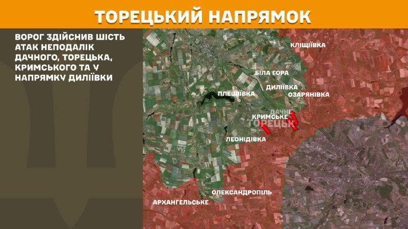At Toretsk axis clashes yesterday near Dachne, Toretsk, Krymske and towards Dyliyivka, - General Staff of Armed Forces of Ukraine reports