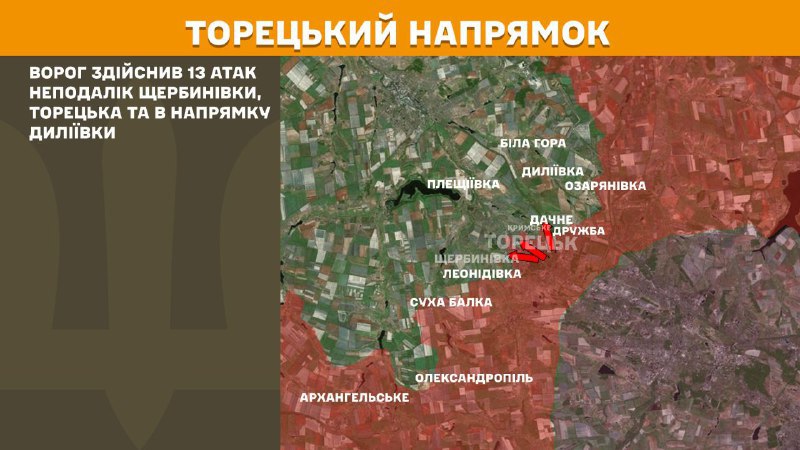 At Toretsk axis clashes yesterday near Scherbynivka, Toretsk and towards Dyliyivka, - General Staff of Armed Forces of Ukraine reports