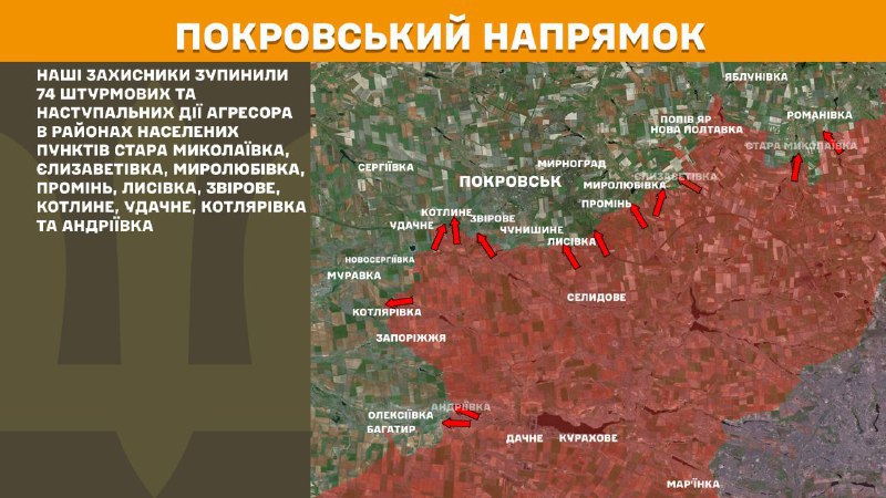 At Pokrovsk axis clashes yesterday near Stara Mykolayivka, Yelyzavetivka, Myrolubivka, Promin, Lysivka, Zvirove, Kotlyne, Udachne, Kotlyarivka and Andriyivka, - General Staff of Armed Forces of Ukraine reports