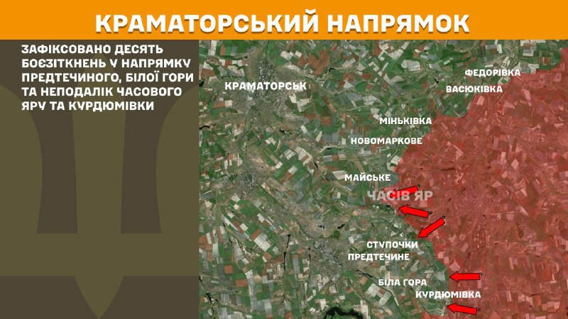 At Kramatorsk axis clashes yesterday near  Predtechyne, Bila Hora and near Chasiv Yar and Kurdumivka, - General Staff of Armed Forces of Ukraine reports