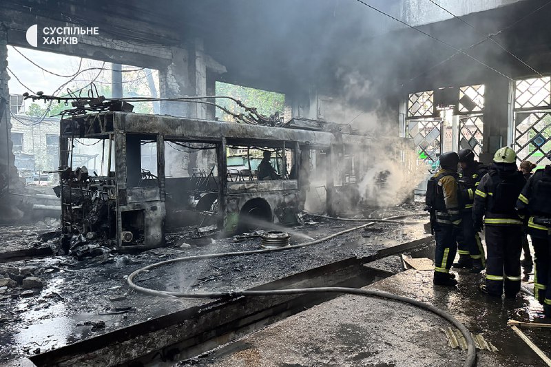 2 people wounded, trolleybus depot damaged as result of drone strikes in Slobidsky district of Kharkiv