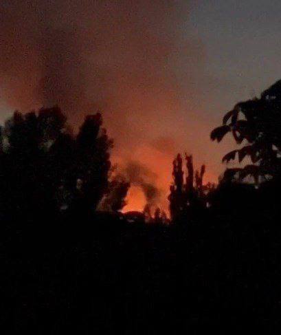 Big fire after airstrikes in Kostyantynivka