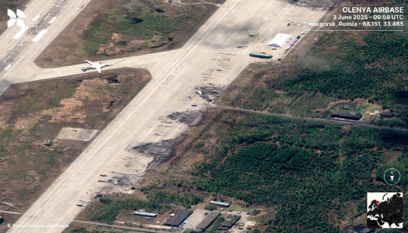 Satellite images of destroyed Tu-95MS bombers at the Olenya airfield