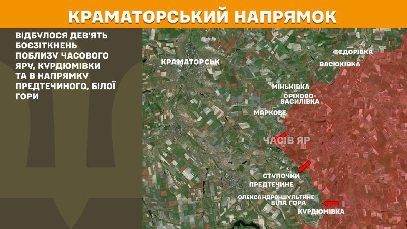 At Kramatorsk axis clashes yesterday near  Chasiv Yar, Kurdumivka and towards Predtechyne, Bila Hora, - General Staff of Armed Forces of Ukraine reports