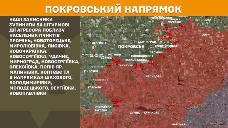 At Pokrovsk direction clashes yesterday near Promin, Novotoretske, Myrolubivka, Lysivka, Novoukrayinka, Novoserhiyivka, Udachne, Myrnohrad, Oleksiyivka, Popiv Yar, Malynivka, Koptyevye and towards Shakhove, Volodymyrivka, Molodetske, Serhiyivka, Novopavlivka, - General Staff of Armed Forces of Ukraine reports