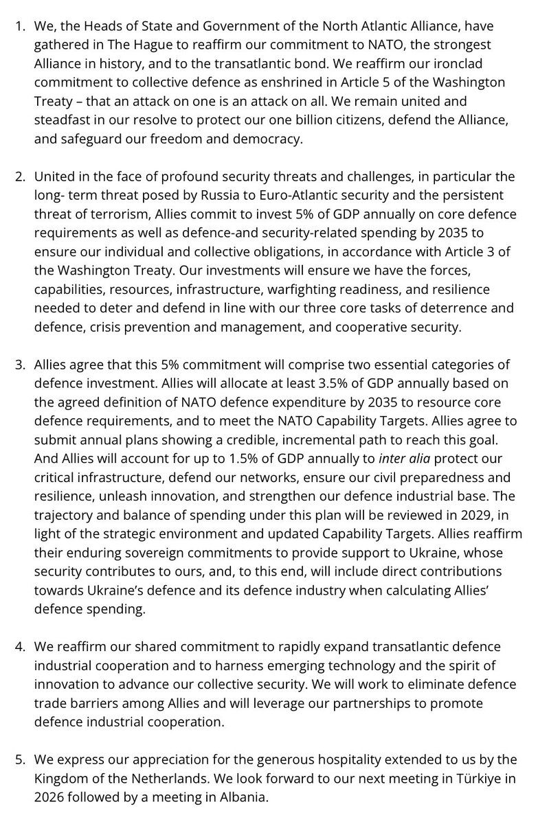 NATO Summit Declaration from The Hague