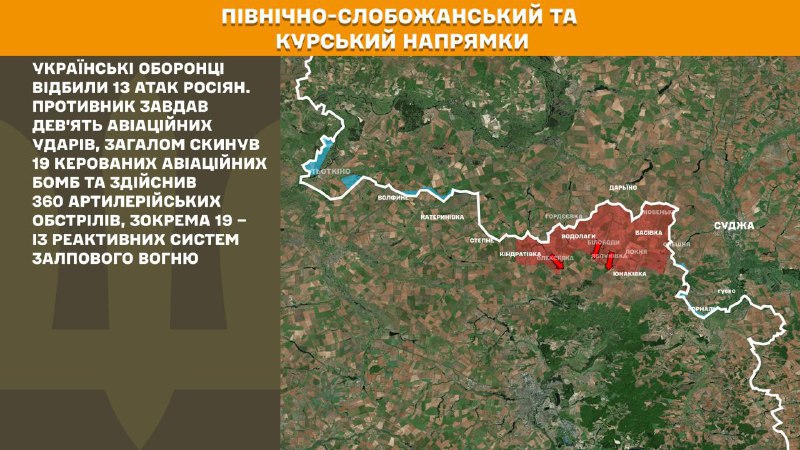 At Kursk and North Slobozhansky(Sumy) direction Ukrainian forces have repelled 13 Russian army assaults, - General Staff of Armed Forces of Ukraine reports