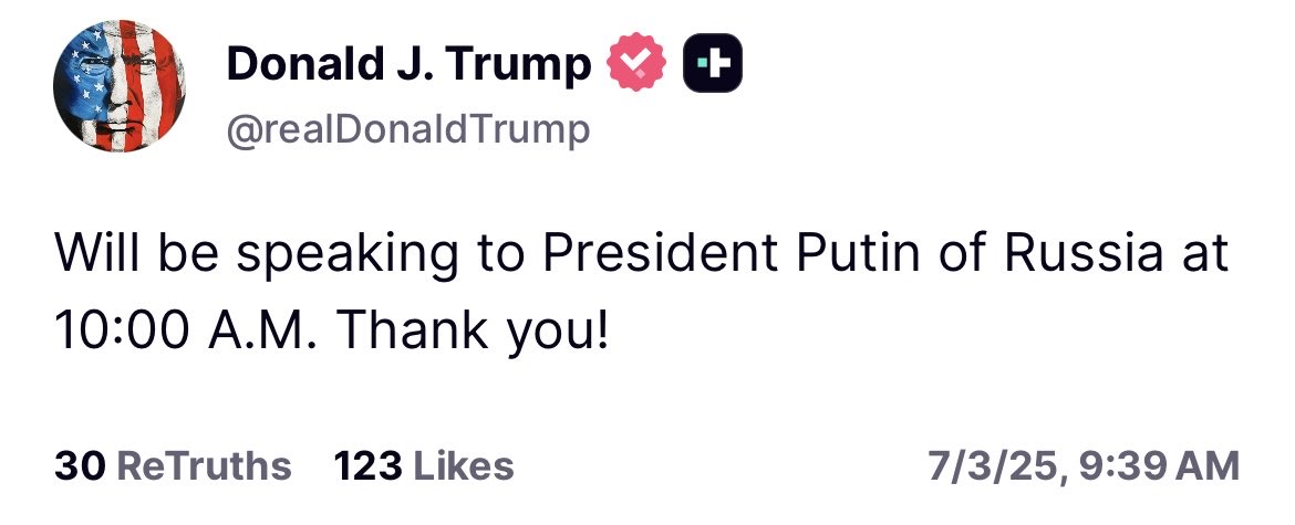 Trump talking with Putin this morning(at 10 am D.C. time)