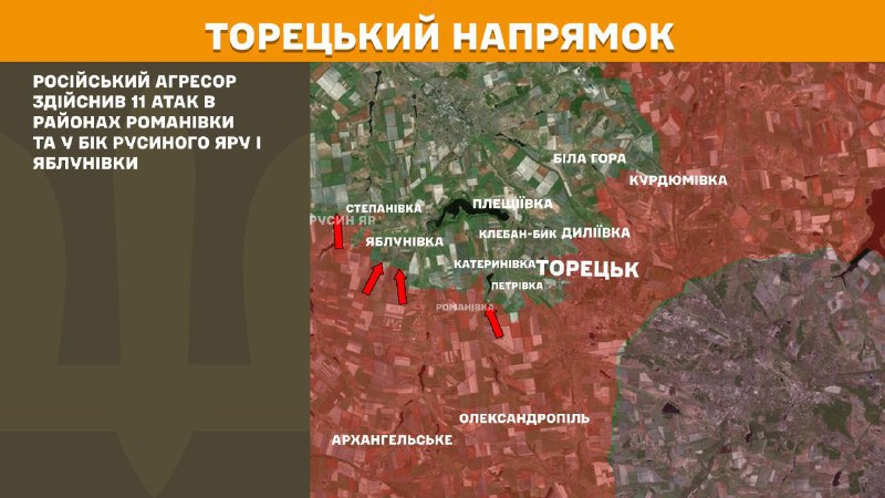 At Toretsk direction clashes yesterday near Romanivka and towards Rusyn Yar and Yablunivka, - General Staff of Armed Forces of Ukraine reports