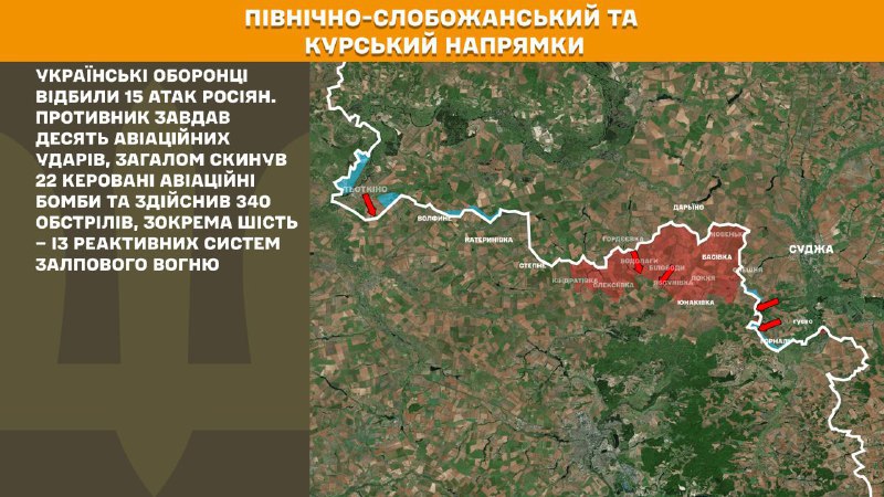 At Kursk and North Slobozhansky(Sumy) direction Ukrainian forces have repelled 15 Russian army assaults, - General Staff of Armed Forces of Ukraine reports