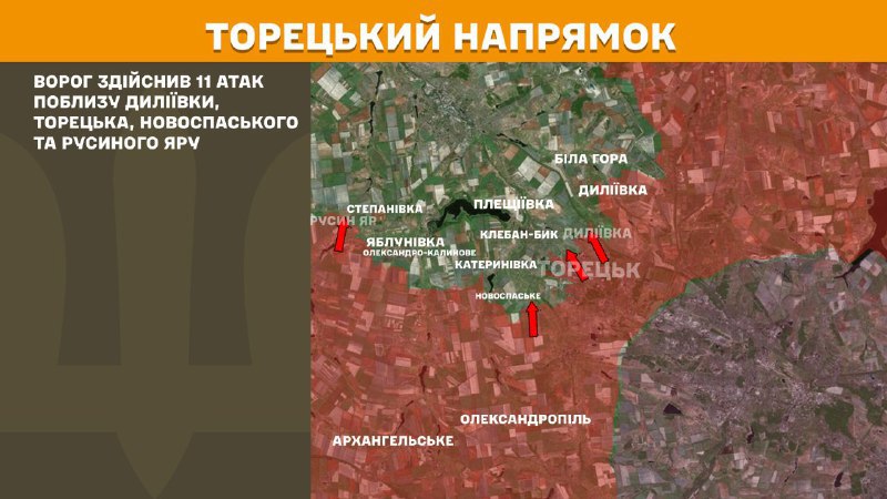 At Toretsk direction clashes yesterday near Dyliyivka, Toretsk, Novospaske and Rusyn Yar, - General Staff of Armed Forces of Ukraine reports