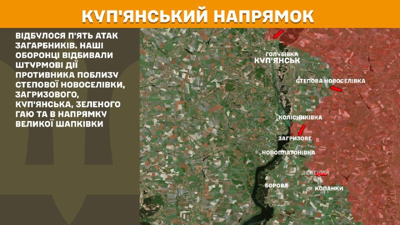 At Kupyansk direction clashes yesterday near Stepova Novoselivka, Zahryzove, Kupyansk, Zelenyi Hai and towards Velyka Shapkivka, - General Staff of Armed Forces of Ukraine reports
