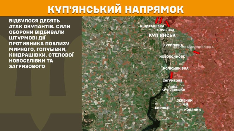 At Kupyansk direction clashes yesterday near Myrne, Holubivka, Kindrashivka, Stepova Novoselivka and Zahryzove, - General Staff of Armed Forces of Ukraine reports