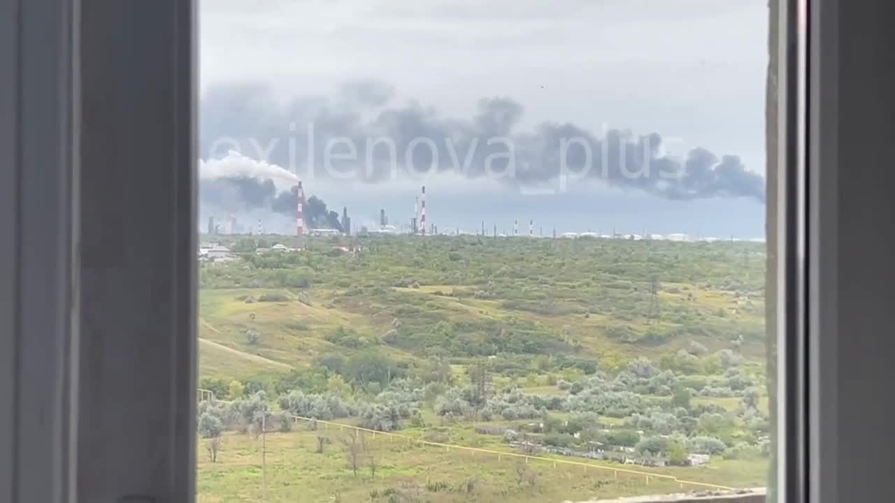 Smoke is rising from Syzran oil refinery