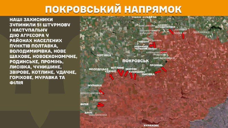 At Pokrovsk direction clashes yesterday near Poltavka, Volodymyrivka, Nove Shakhove, Novoekonomichne, Rodynske, Promin, Lysivka, Chunyshyne, Zvirove, Kotlyne, Udachne, Horikhove, Muravka and Filiya, - General Staff of Armed Forces of Ukraine reports