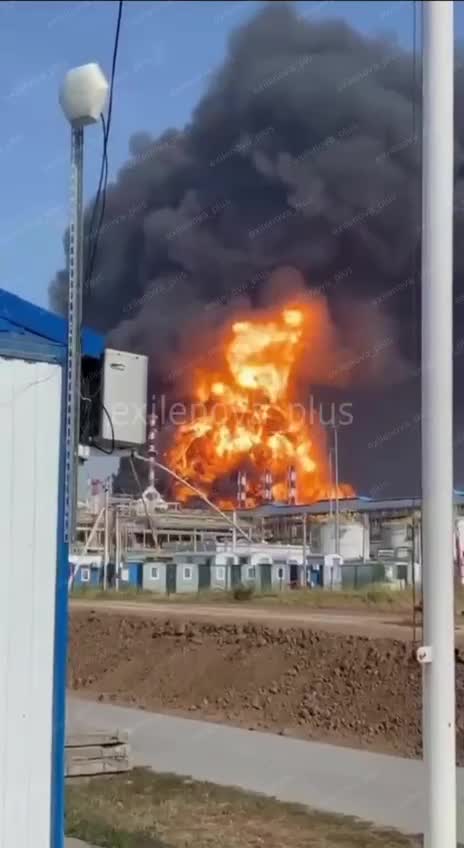 Fire is burning at Novoshakhtinsky oil refinery