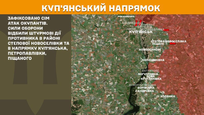 At Kupyansk direction clashes yesterday near Stepova Novoselivka and towards Kupyansk, Petropavlivka, Pischane, - General Staff of Armed Forces of Ukraine reports