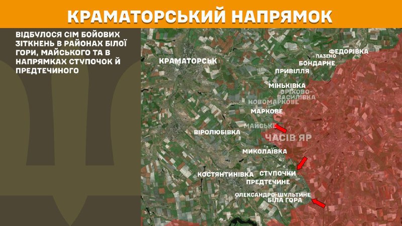 At Kramatorsk direction clashes yesterday near  Bila Hora, Mayske and towards Stupochky and Predtechyne, - General Staff of Armed Forces of Ukraine reports