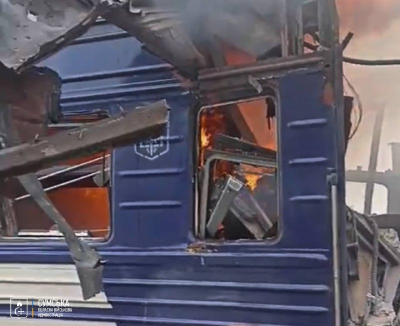 At least 30 people wounded as result of bombardment of passenger train at Shostka railway station