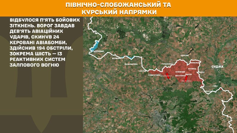 At Kursk and North Slobozhansky(Sumy) direction Ukrainian forces have repelled 5 Russian army assaults, - General Staff of Armed Forces of Ukraine reports