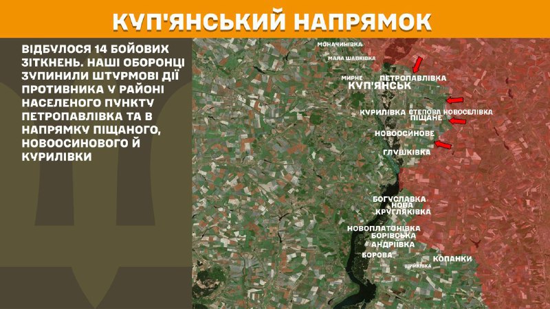 At Kupyansk direction clashes yesterday near Petropavlivka and towards Pischane, Novoosynove and Kurylivka, - General Staff of Armed Forces of Ukraine reports