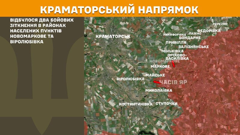 At Kramatorsk direction clashes yesterday near  Novomarkove and Virolubivka, - General Staff of Armed Forces of Ukraine reports