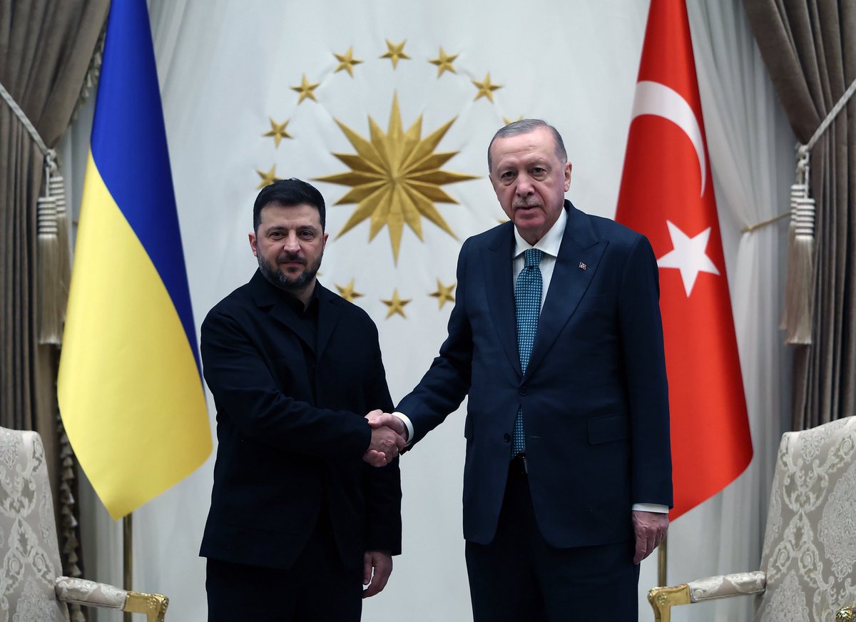 Turkish President Recep Tayyip Erdogan meets Ukrainian President Volodymyr Zelenskyy at the Presidential Complex in Ankara