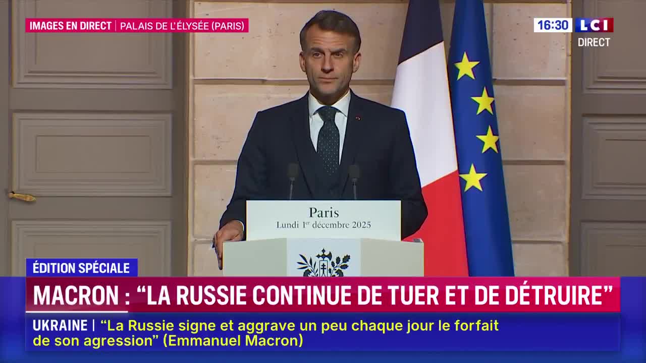 Emmanuel Macron stated, The United States of America, Ukrainians, and all Europeans want peace. Russia must end its aggression.