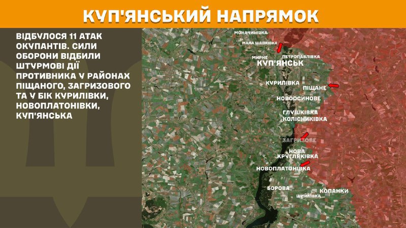 Des affrontements ont eu lieu hier dans la direction de Kupyansk, près de Pischane, Zahryzove et en direction de Kurylivka, Novoplatonivka et Kupyansk, selon l'état-major général des forces armées ukrainiennes.