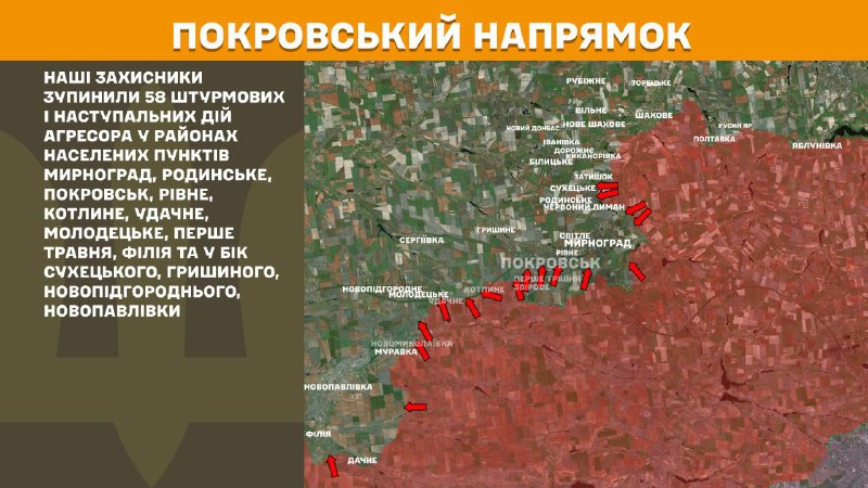 Hier, dans la direction de Pokrovsk, des affrontements se sont produits près de Myrnohrad, Rodynske, Pokrovsk, Rivne, Kotlyne, Udachne, Molodetske, Pershe Travnya, Filiya et en direction de Sukhetske, Hryshyne, Novopidhorodne, Novopavlivka, - rapporte l'état-major général des forces armées d'Ukraine.
