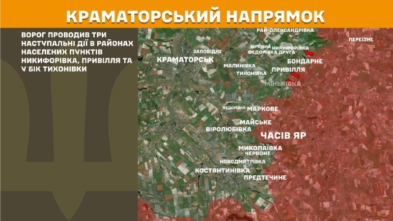 Des affrontements ont eu lieu hier dans la direction de Kramatorsk, près de Nykyforivka, Pryvillya et en direction de Tykhonivka, rapporte l'état-major général des forces armées ukrainiennes.