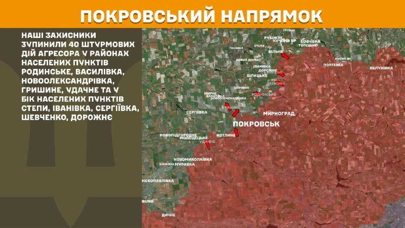 Hier, à Pokrovsk, des affrontements se sont produits près de Rodynske, Vasylivka, Novooleksandrivka, Hryshyne, Udachne et en direction de Stepy, Ivanivka, Serhiyivka, Shevchenko, Dorozhnye, - rapporte l'état-major général des forces armées d'Ukraine.