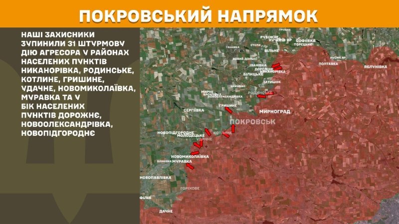 Hier, à Pokrovsk, des affrontements ont eu lieu près de Nykanorivka, Rodynske, Kotlyne, Hryshyne, Udachne, Novomykolayivka, Muravka et en direction des villes Dorozhnye, Novooleksandrivka, Novopidhorodnye, - rapporte l'état-major général des forces armées d'Ukraine.