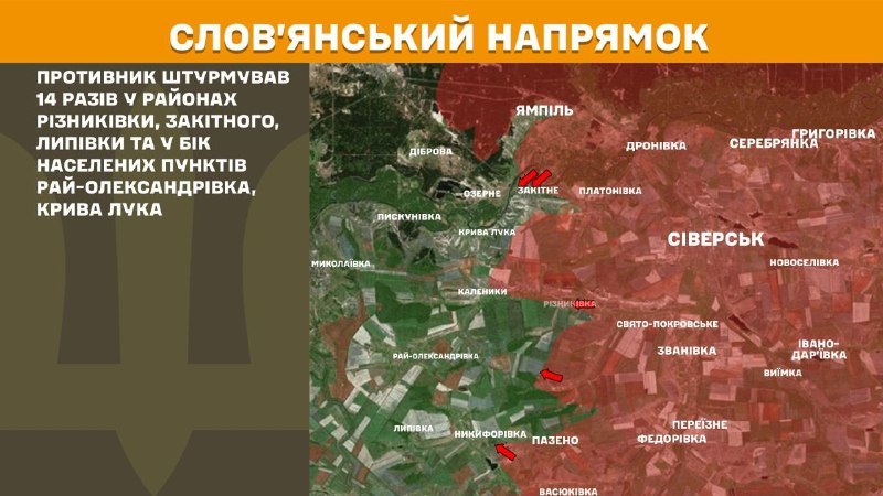 Hier, en direction de Sloviansk, des affrontements se sont produits près de Riznykivka, Zakitne, Lypivka et en direction de Ray-Oleksandrivka, Kryva Luka, - rapporte l'état-major général des forces armées d'Ukraine.