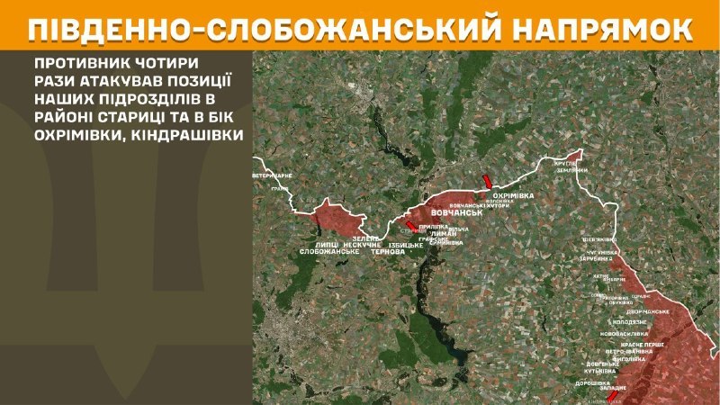Des affrontements ont eu lieu hier dans la direction de Slobozhansky Sud (Kharkiv), près de Starytsa et en direction d'Okhrimivka et de Kindrashivka, rapporte l'état-major général des forces armées ukrainiennes.