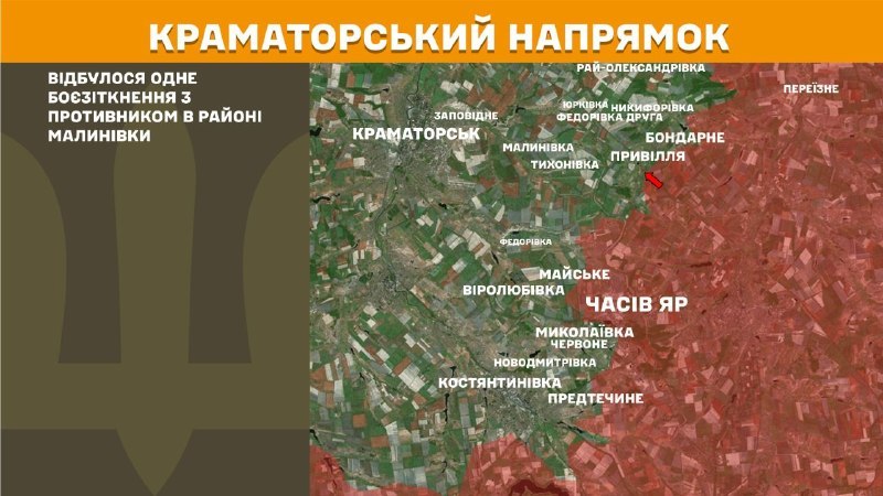 Des affrontements ont eu lieu hier près de Malynivka, dans la direction de Kramatorsk, selon l'état-major général des forces armées ukrainiennes.