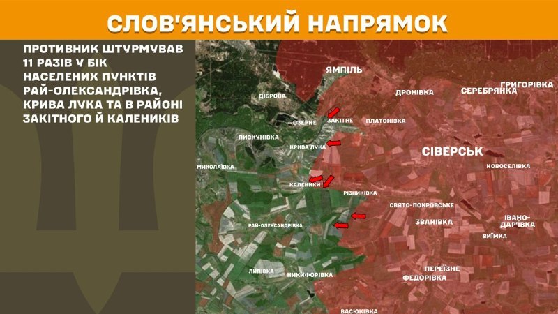 Hier, en direction de Sloviansk, des affrontements ont eu lieu près de Ray-Oleksandrivka, Kryva Luka et près de Zakitne et Kalenyky, rapporte l'état-major général des forces armées d'Ukraine.
